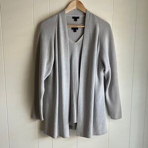 J. Jill Light Gray Women's Knit Office Minimal Cozy Top and Cardigan Sz SP & MP